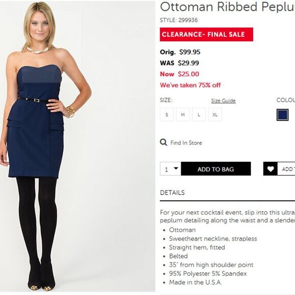 LeChateau Ottoman Ribbed Peplum Dress, Zip up - Picture 6 of 7